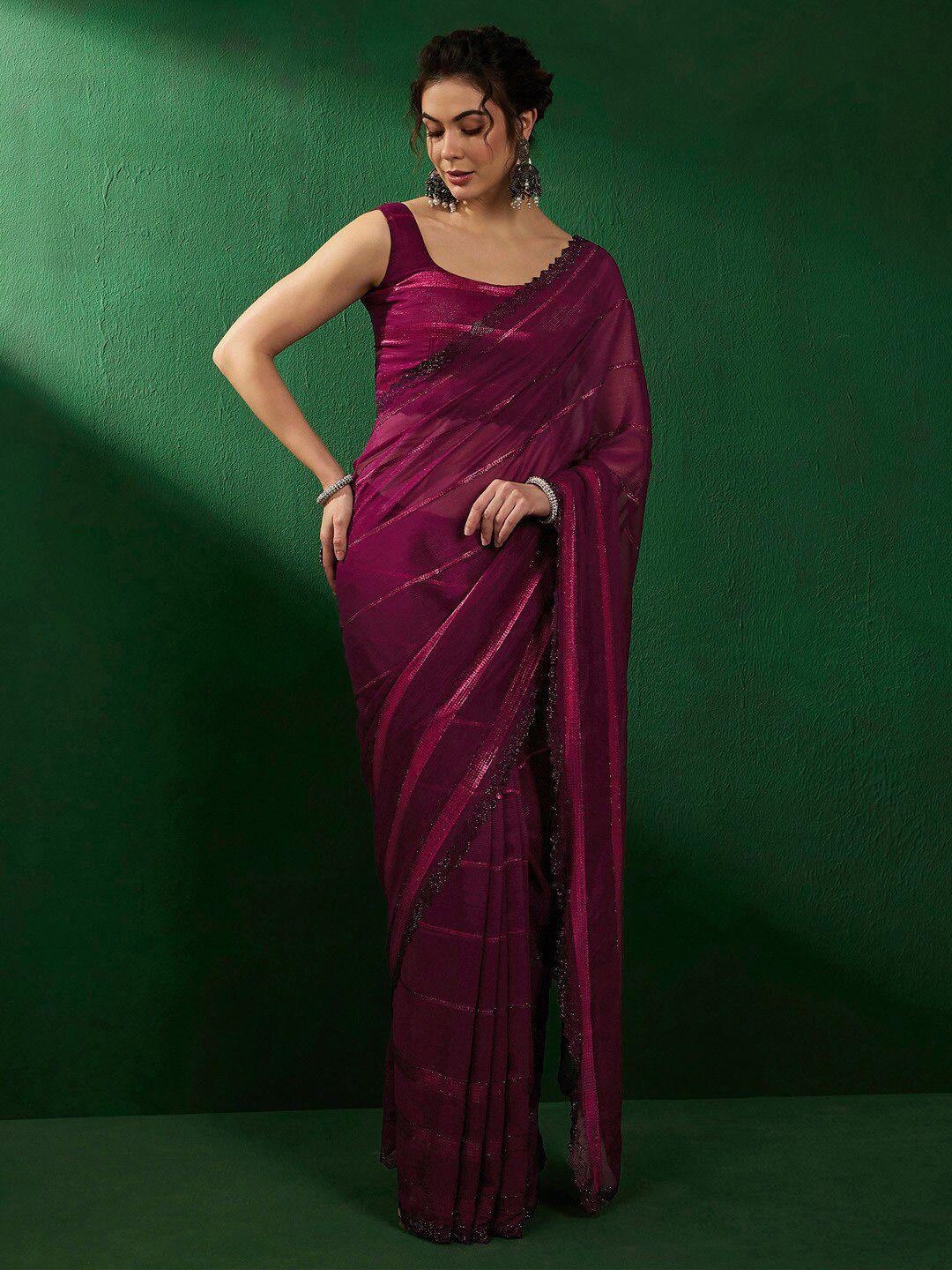 sangria striped embellished pure georgette saree