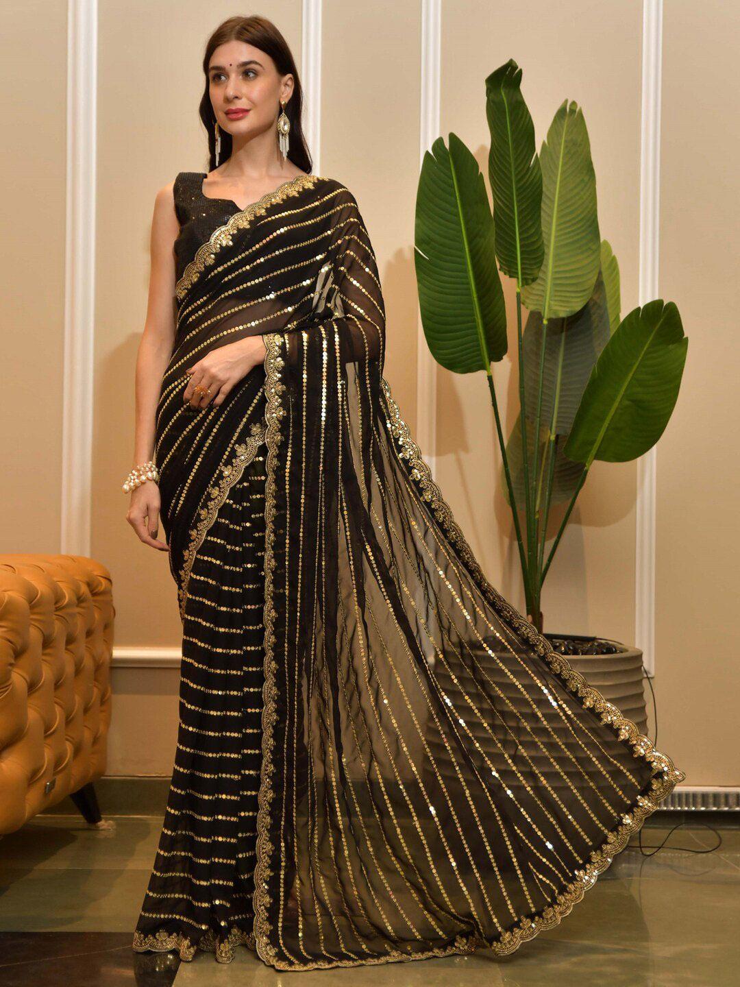 sangria striped embellished sequinned saree