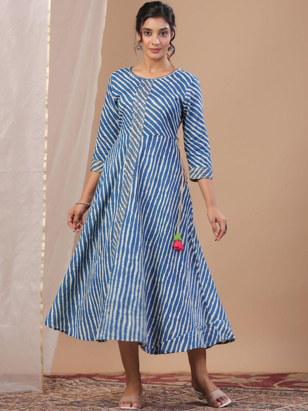 sangria striped embroidered a-line cotton ethnic dress