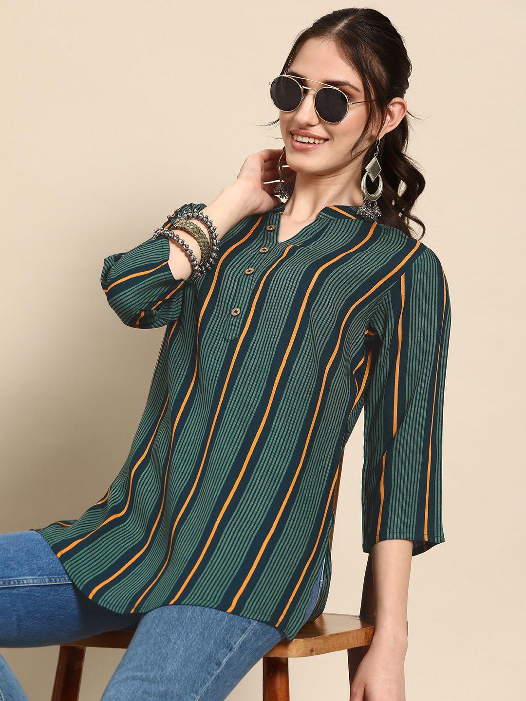 sangria striped mandarin collar kurti