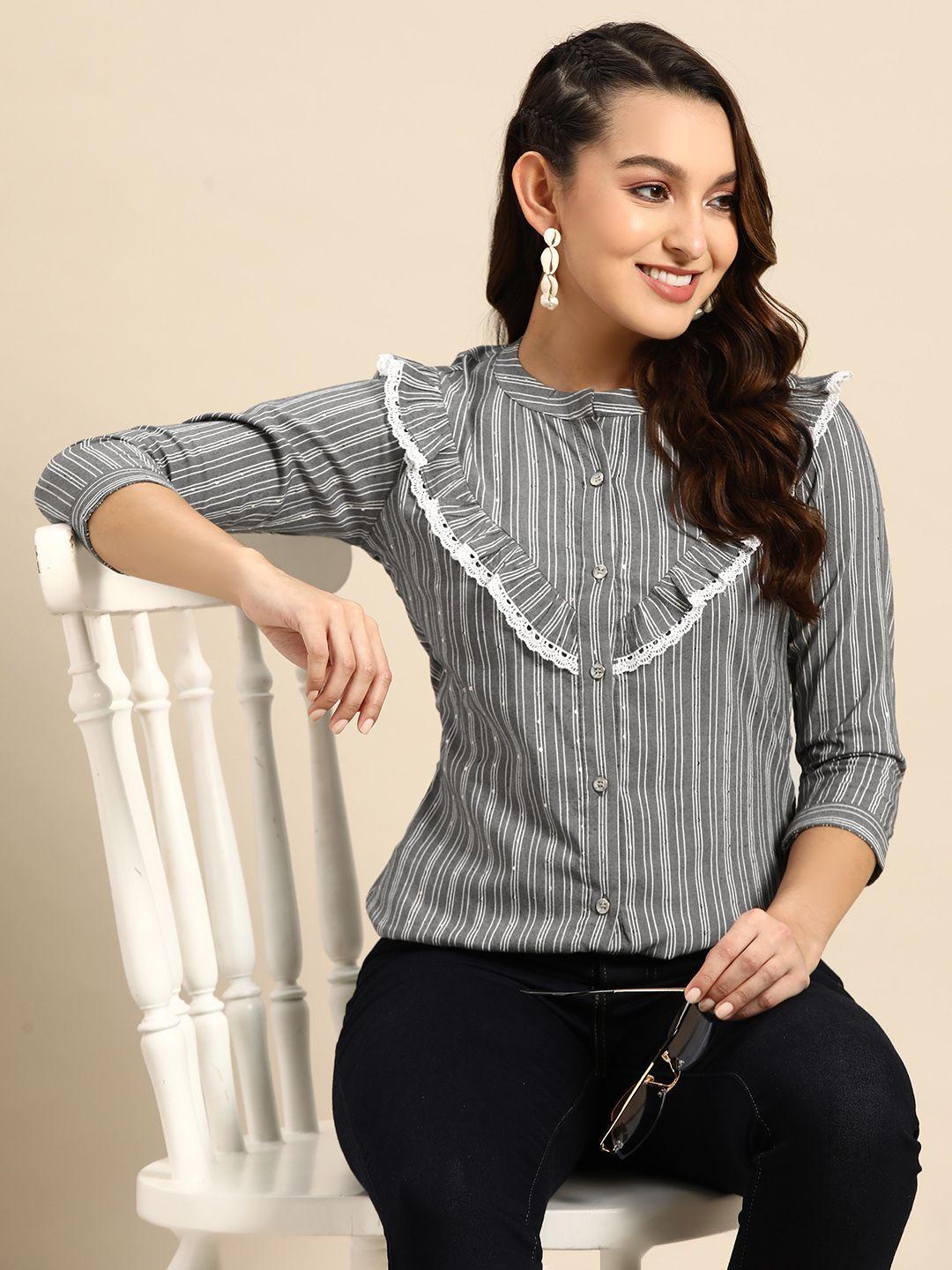 sangria striped mandarin collar roll-up sleeves top