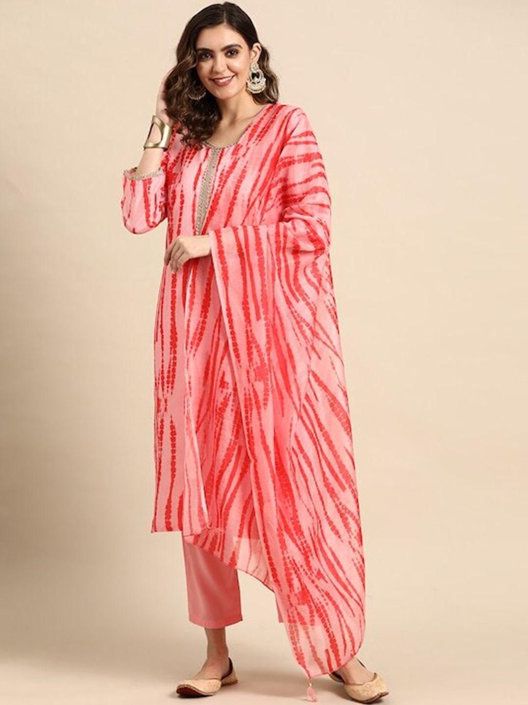 sangria striped printed pure cotton kurta with trouser & dupatta