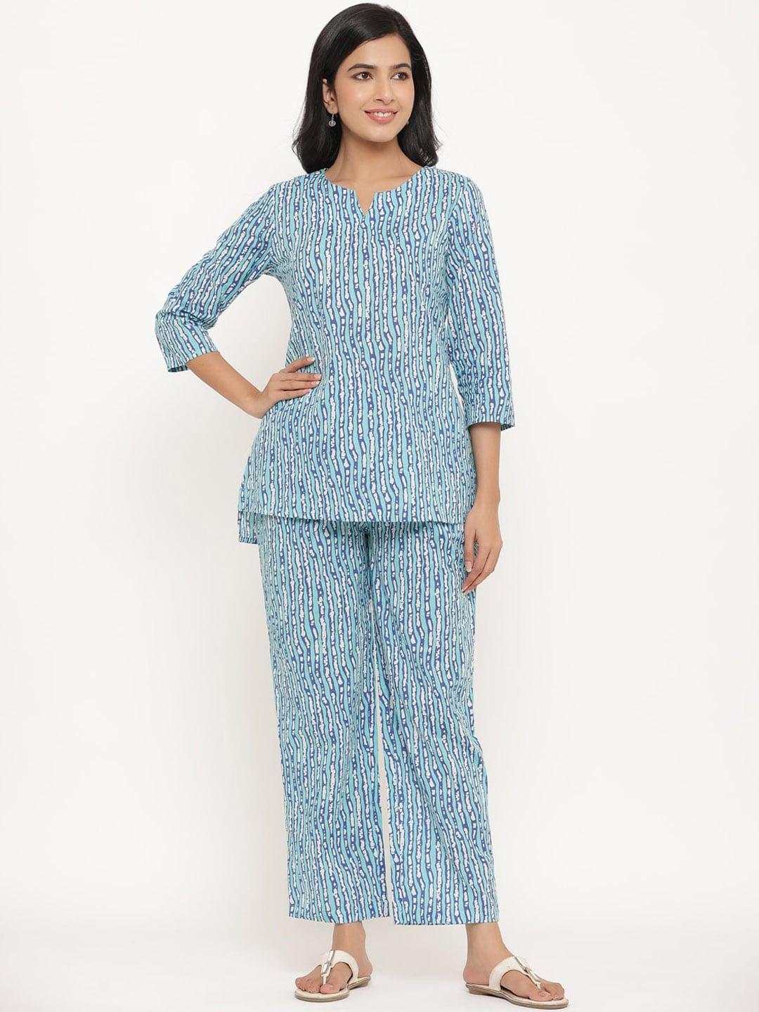 sangria striped pure cotton night suits