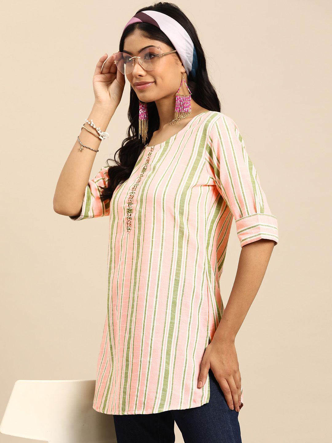 sangria striped pure cotton sequinned kurti