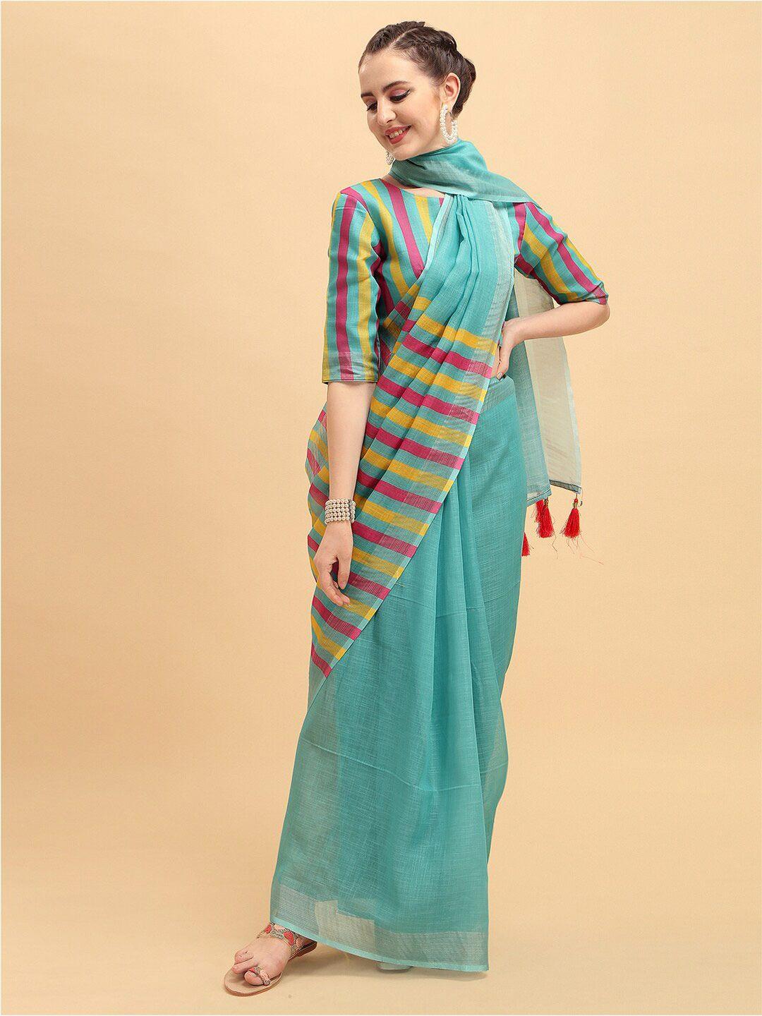 sangria striped pure linen saree