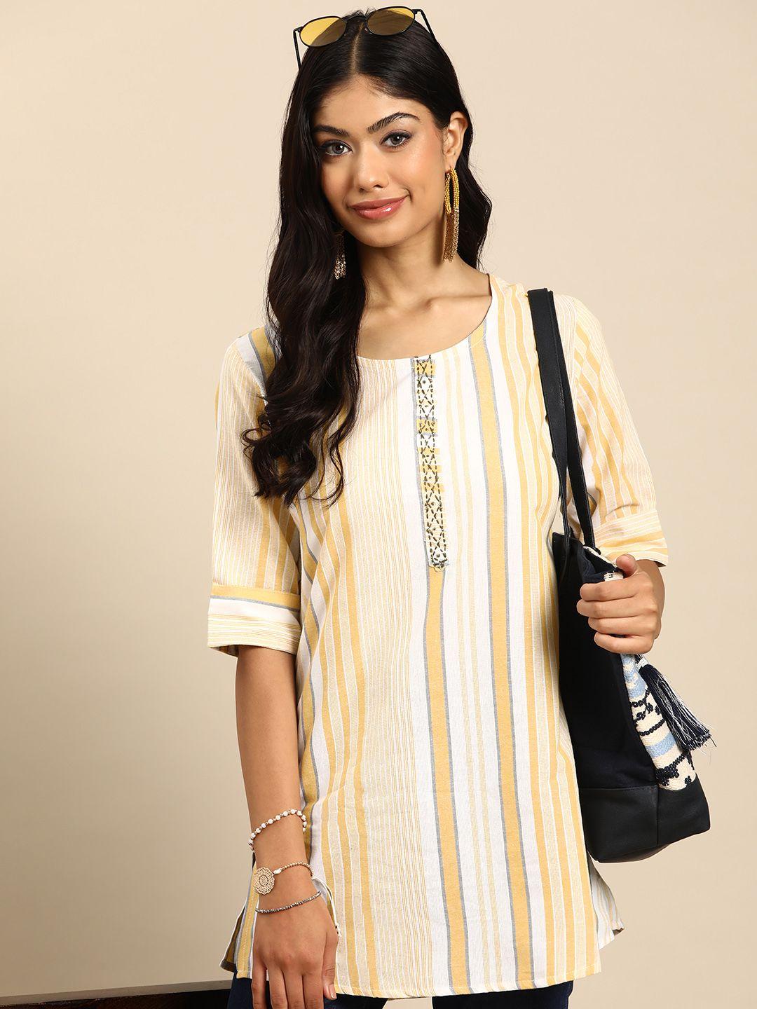 sangria striped sequinned pure cotton kurti