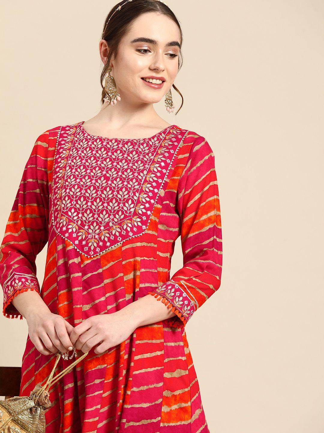 sangria striped thread work anarkali kurta