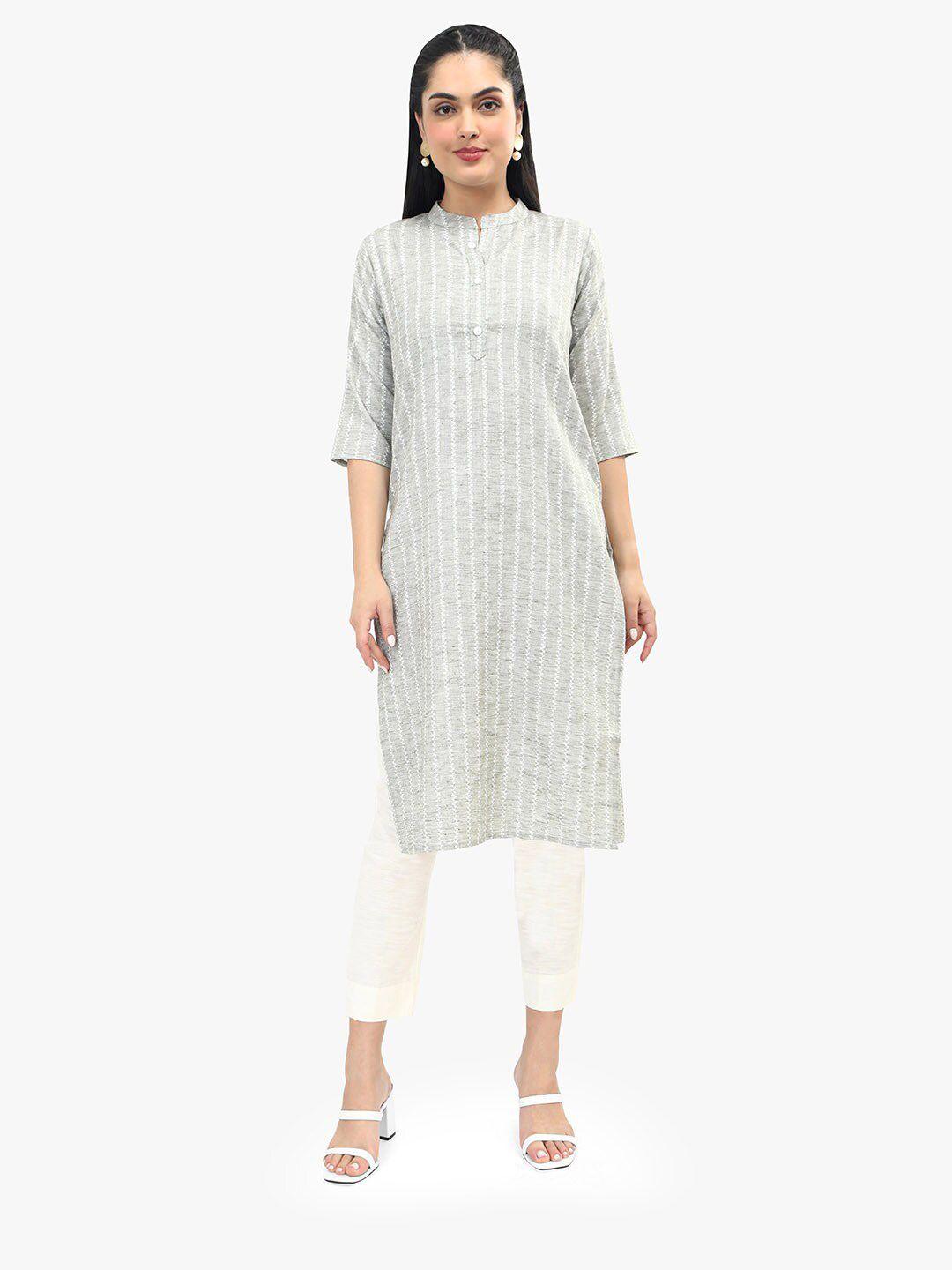 sangria striped thread work pure cotton straight kurta