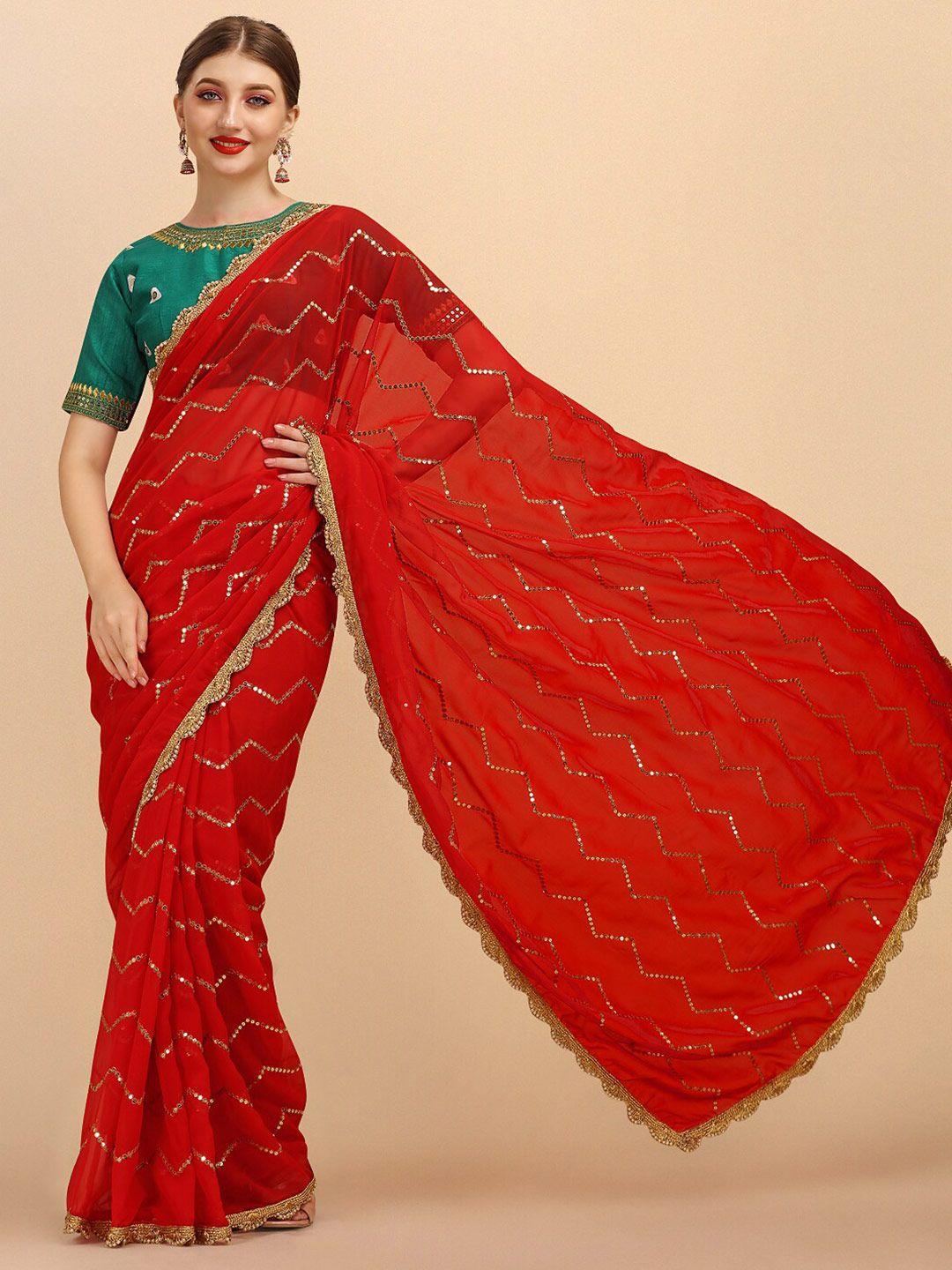 sangria stripped embellished sequinned saree with embroidered blouse