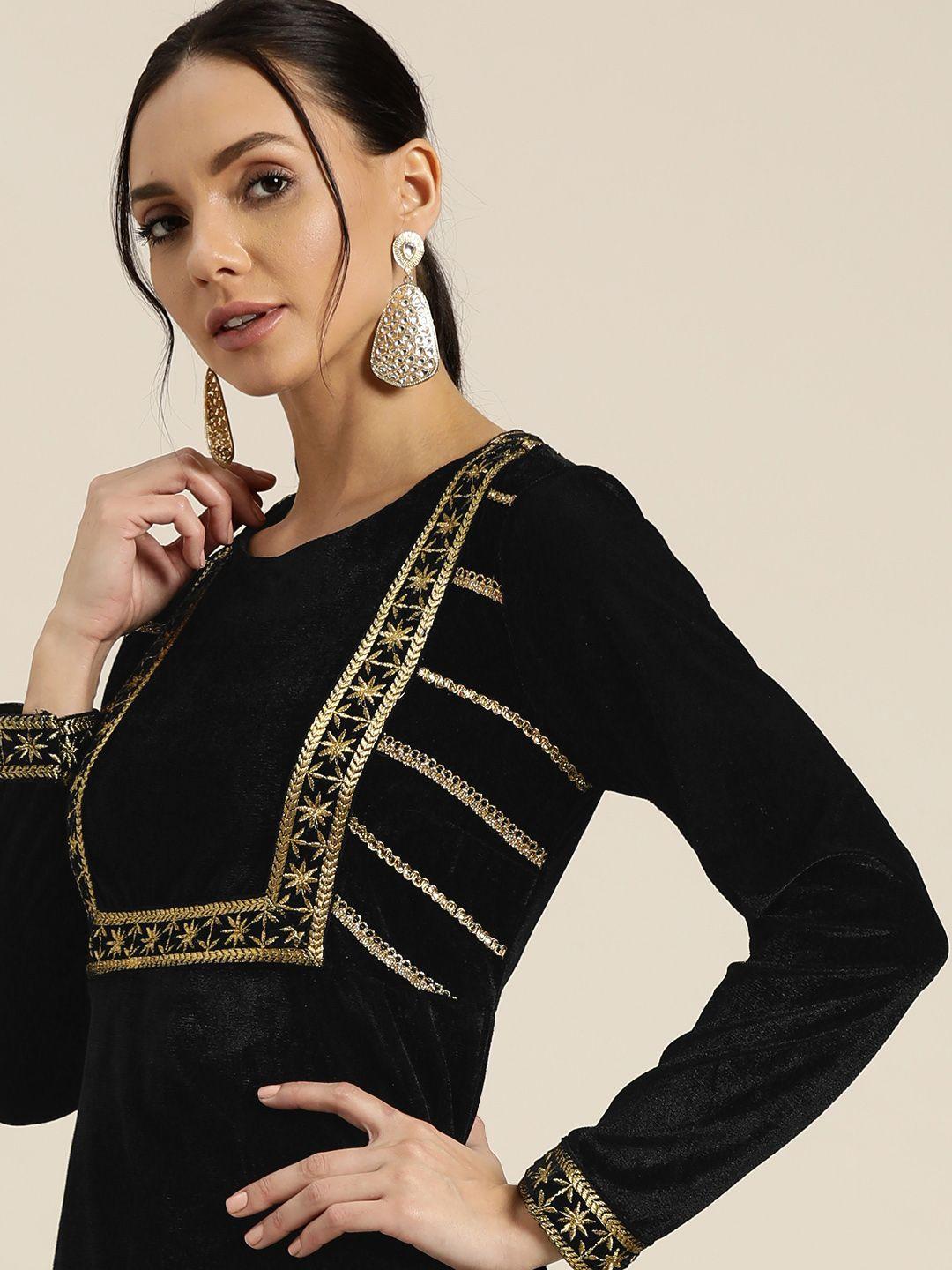 sangria stylish black velvet kurta