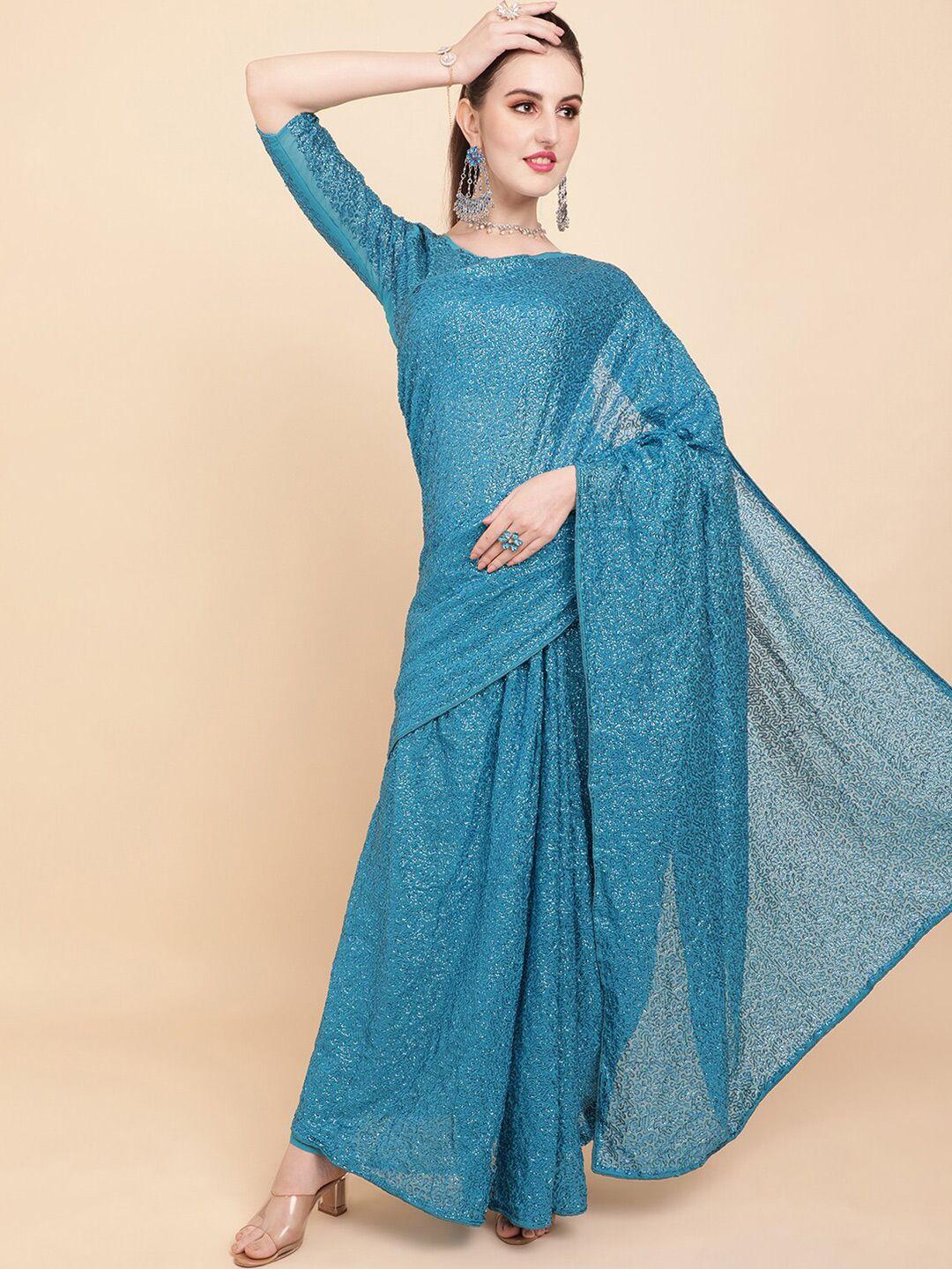 sangria teal embellished sequinned saree