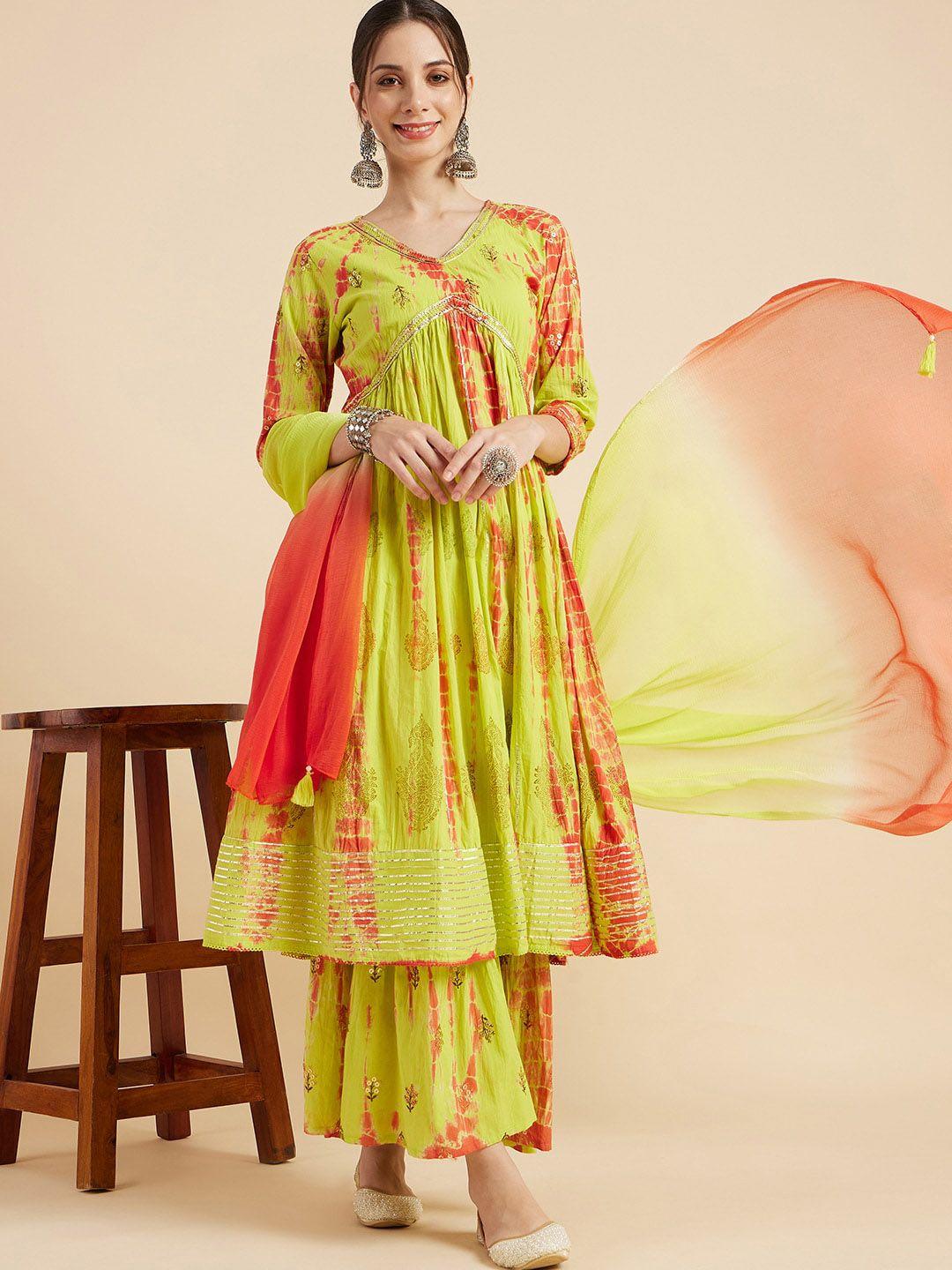 sangria tie & dye pure cotton anarkali with palazzo & dupatta