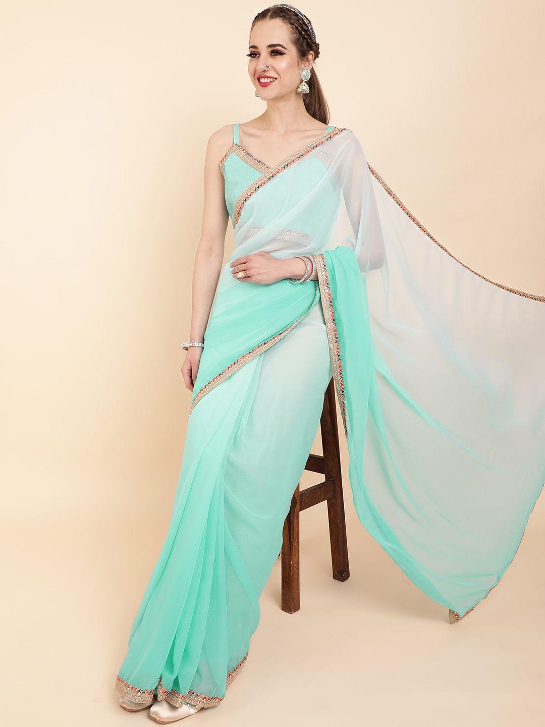 sangria turquoise blue & gold-toned ombre pure georgette saree