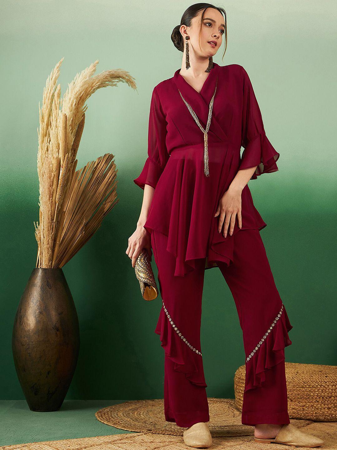 sangria v-neck tunic with trousers co-ords
