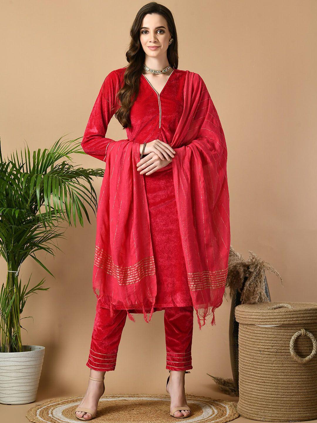 sangria velvet straight kurta & trousers with dupatta