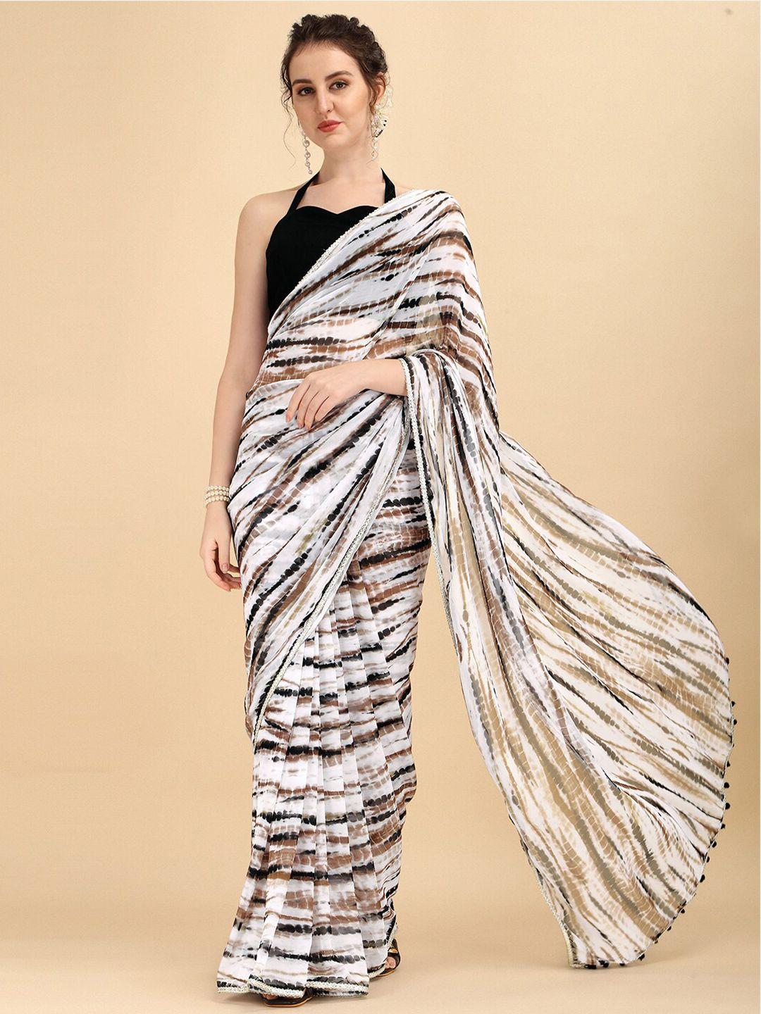 sangria white & black striped  tie and dye saree with blouse piece