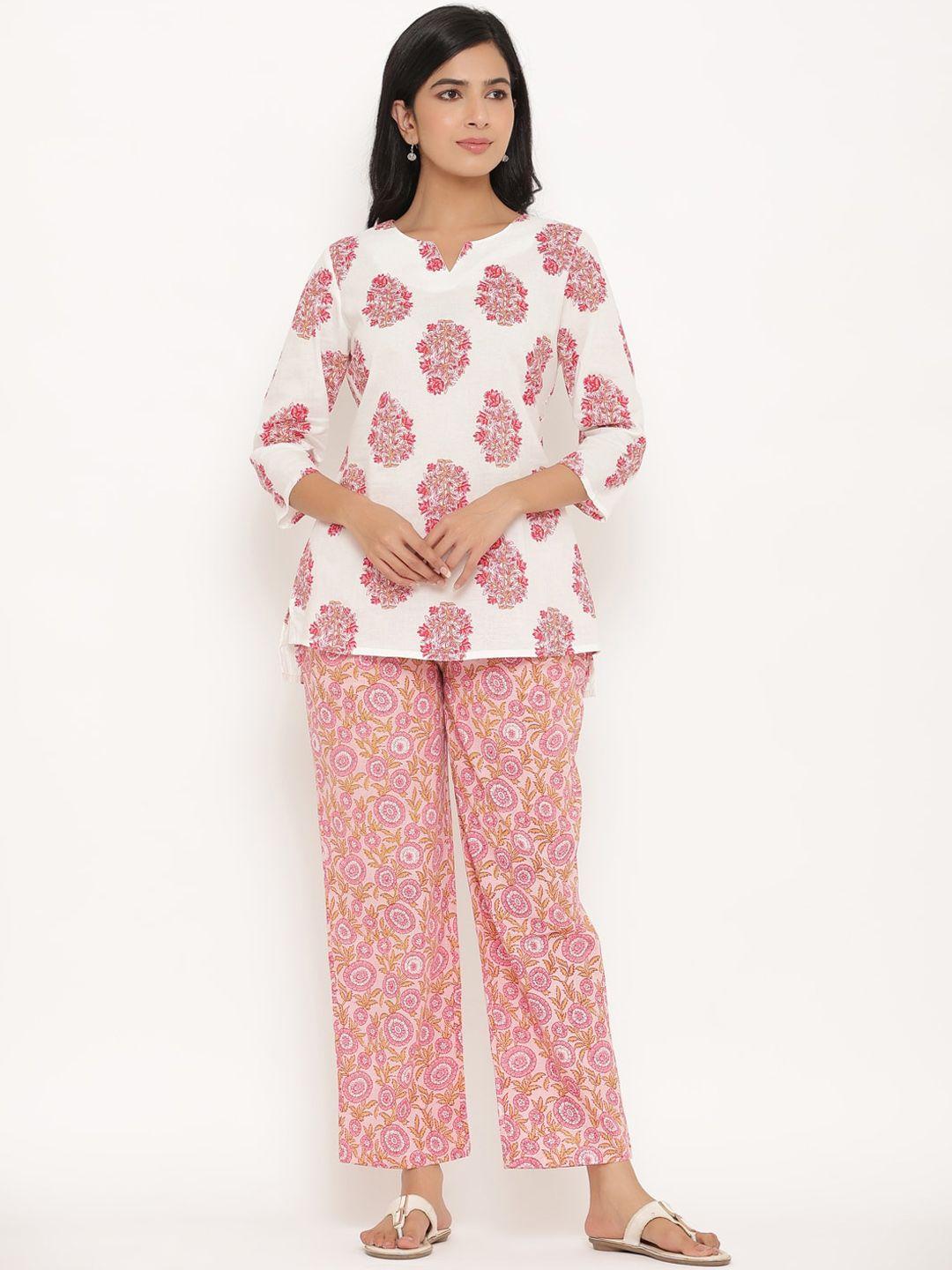 sangria white & pink printed pure cotton co-ords