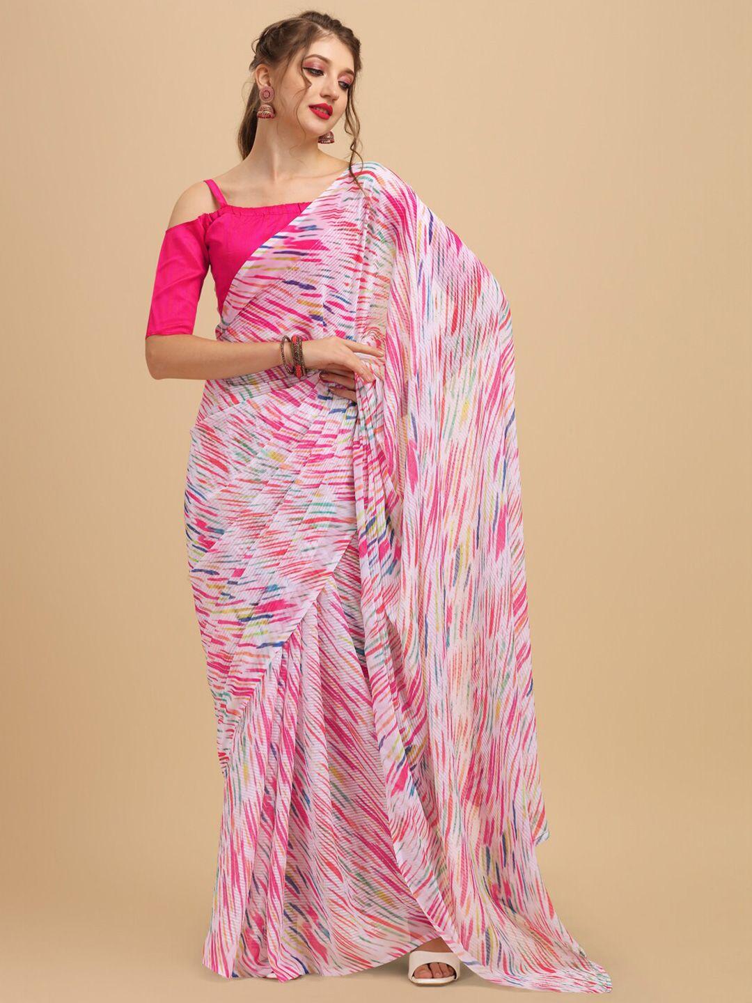 sangria white and pink abstract printed saree