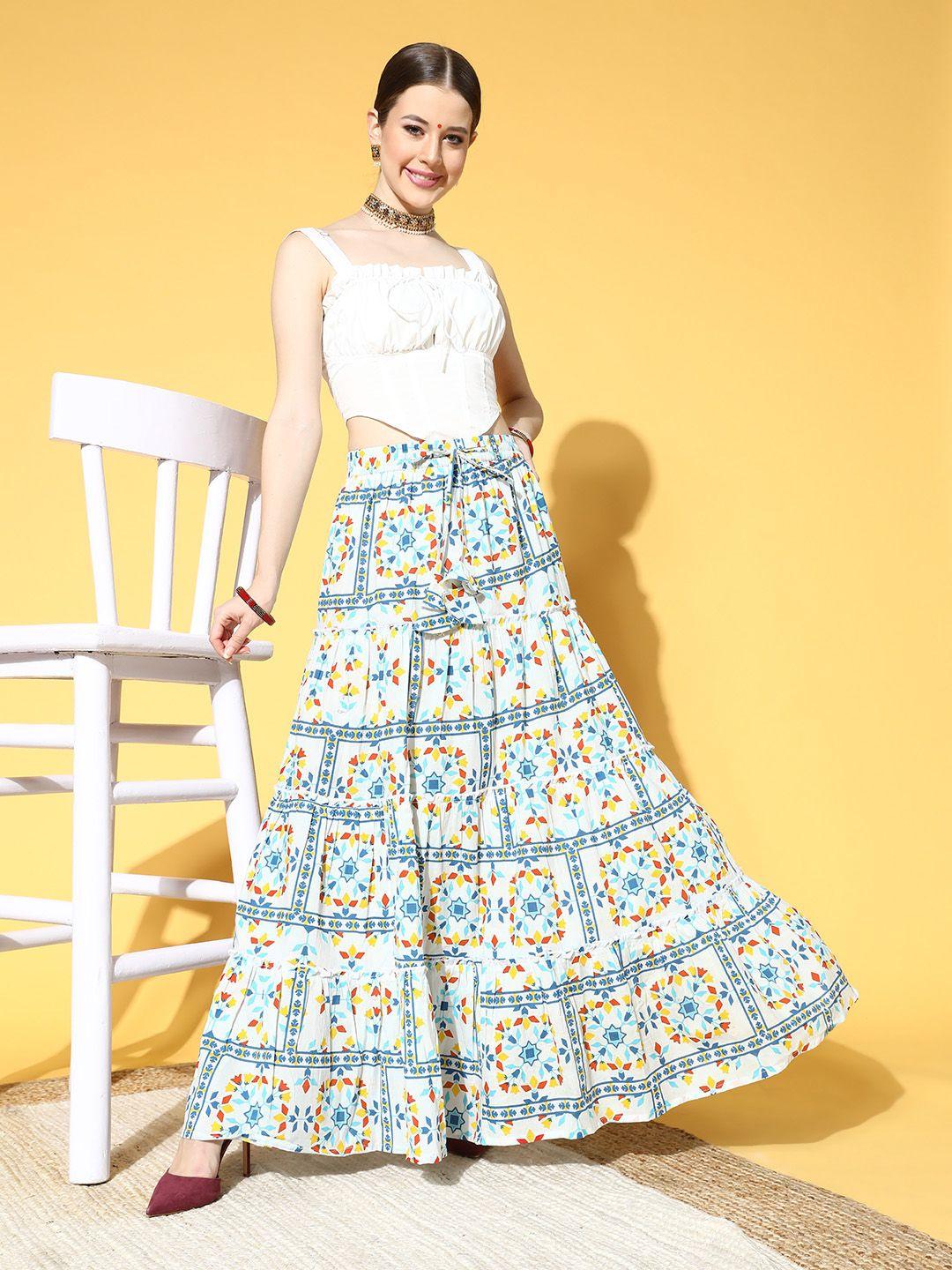 sangria white geometric elevated bottom skirt