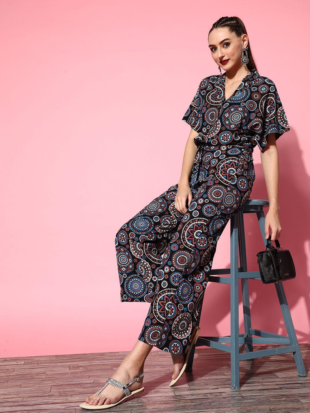 sangria women  black printed shirt with  trousers