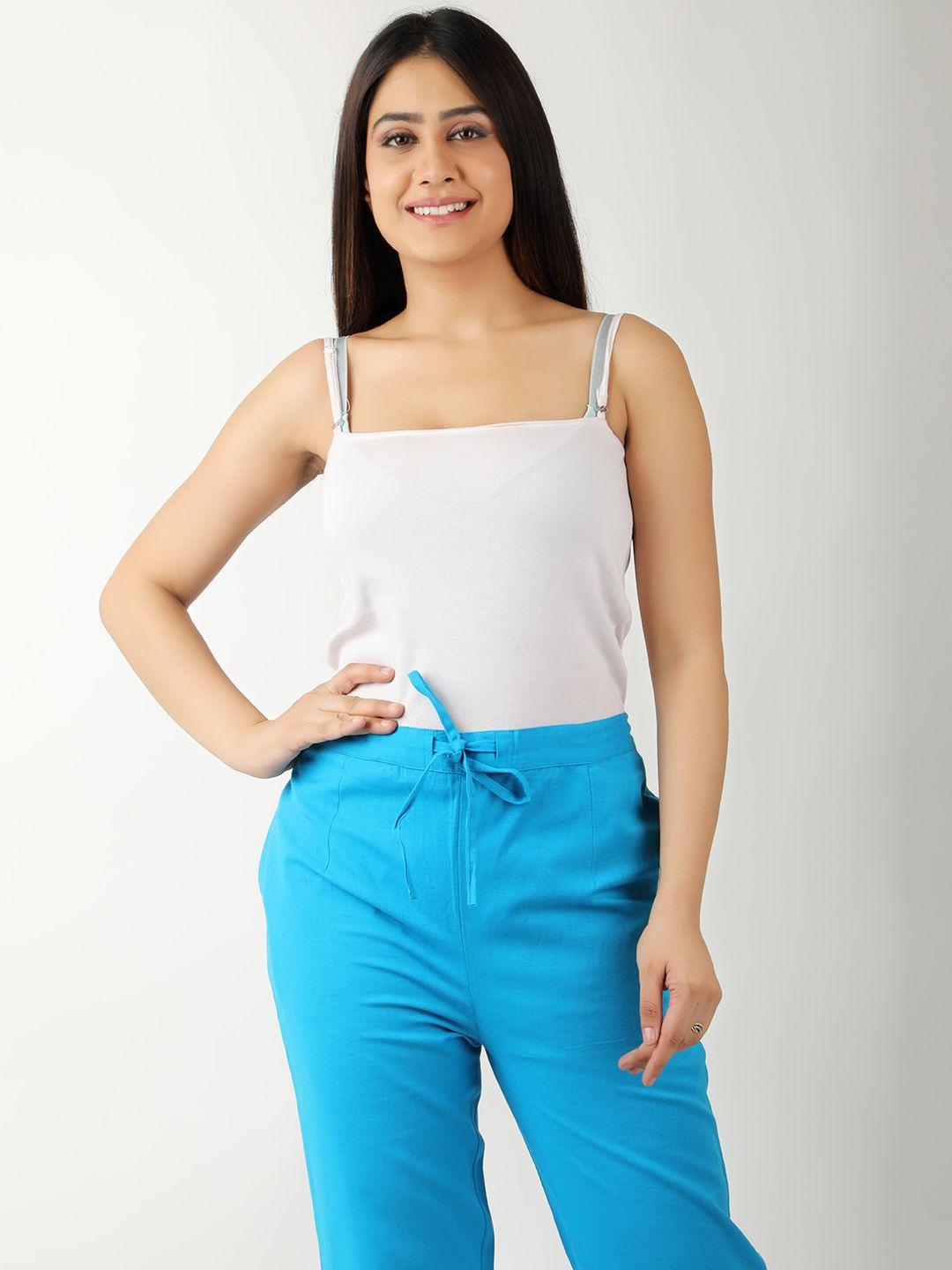 sangria women  turquoise blue cotton regular trousers