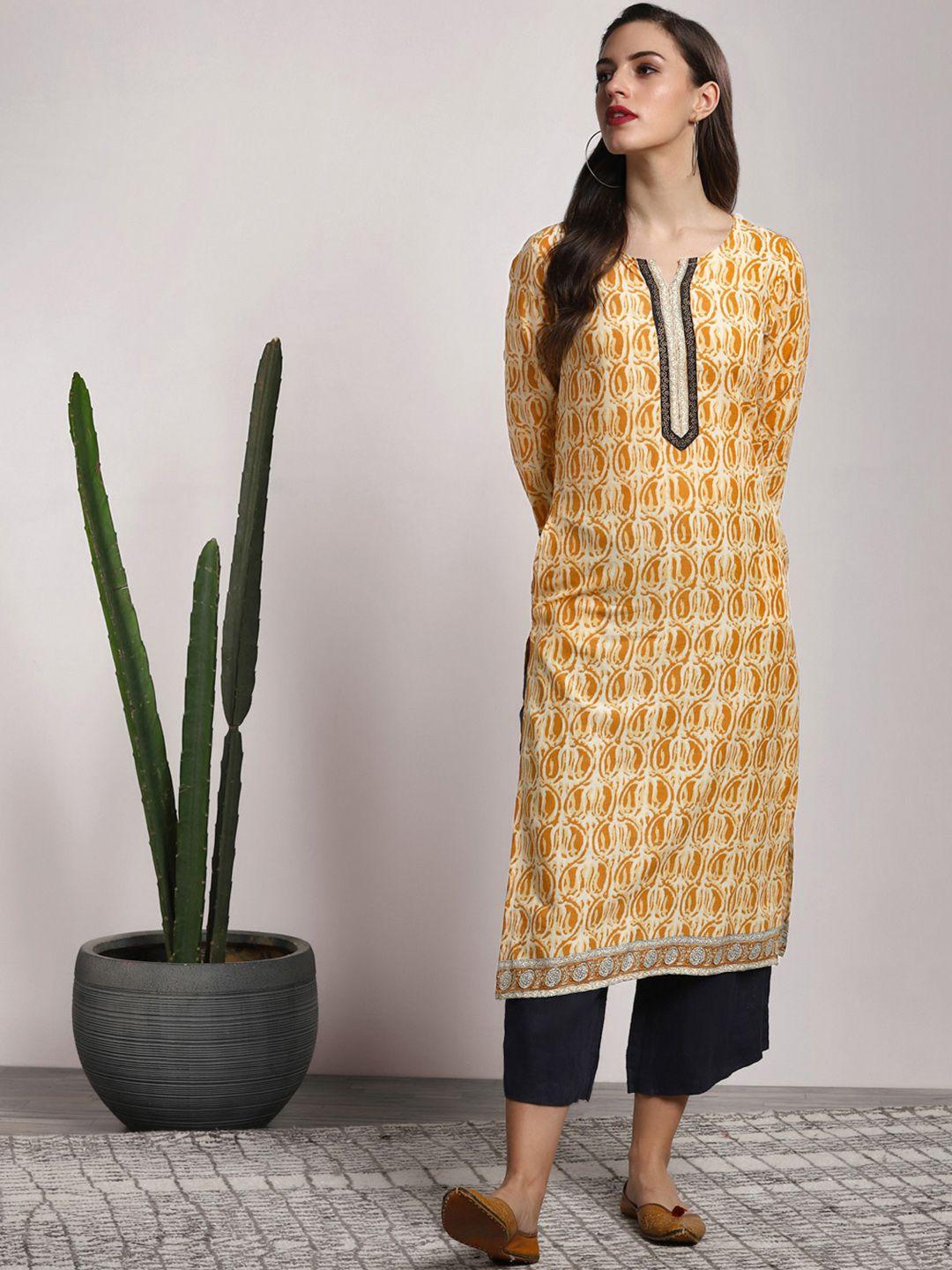 sangria women beige & brown printed a-line kurta