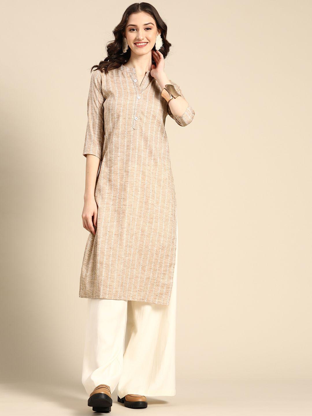 sangria women beige striped kurta