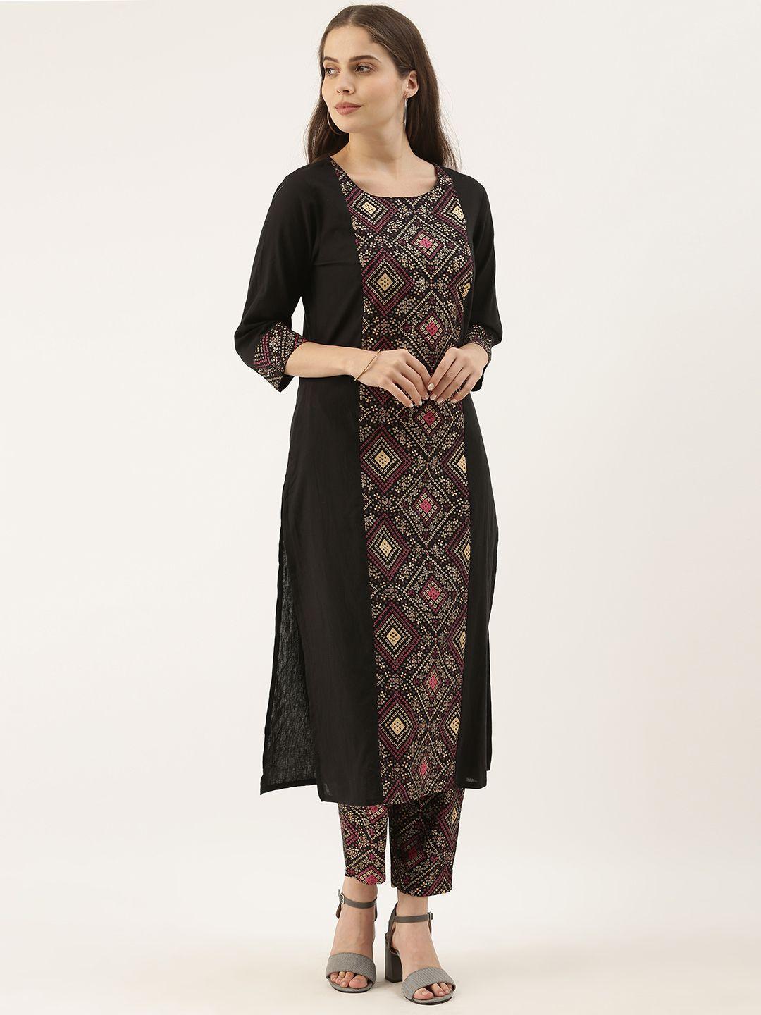 sangria women black bandhani printed pure cotton kurta with trousers