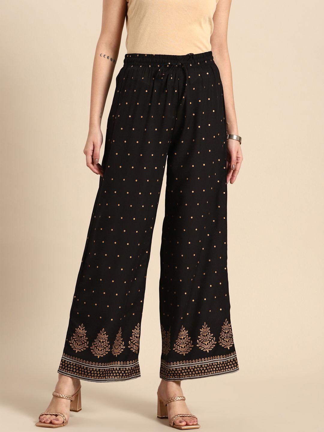 sangria women black ethnic motifs printed ethnic palazzos