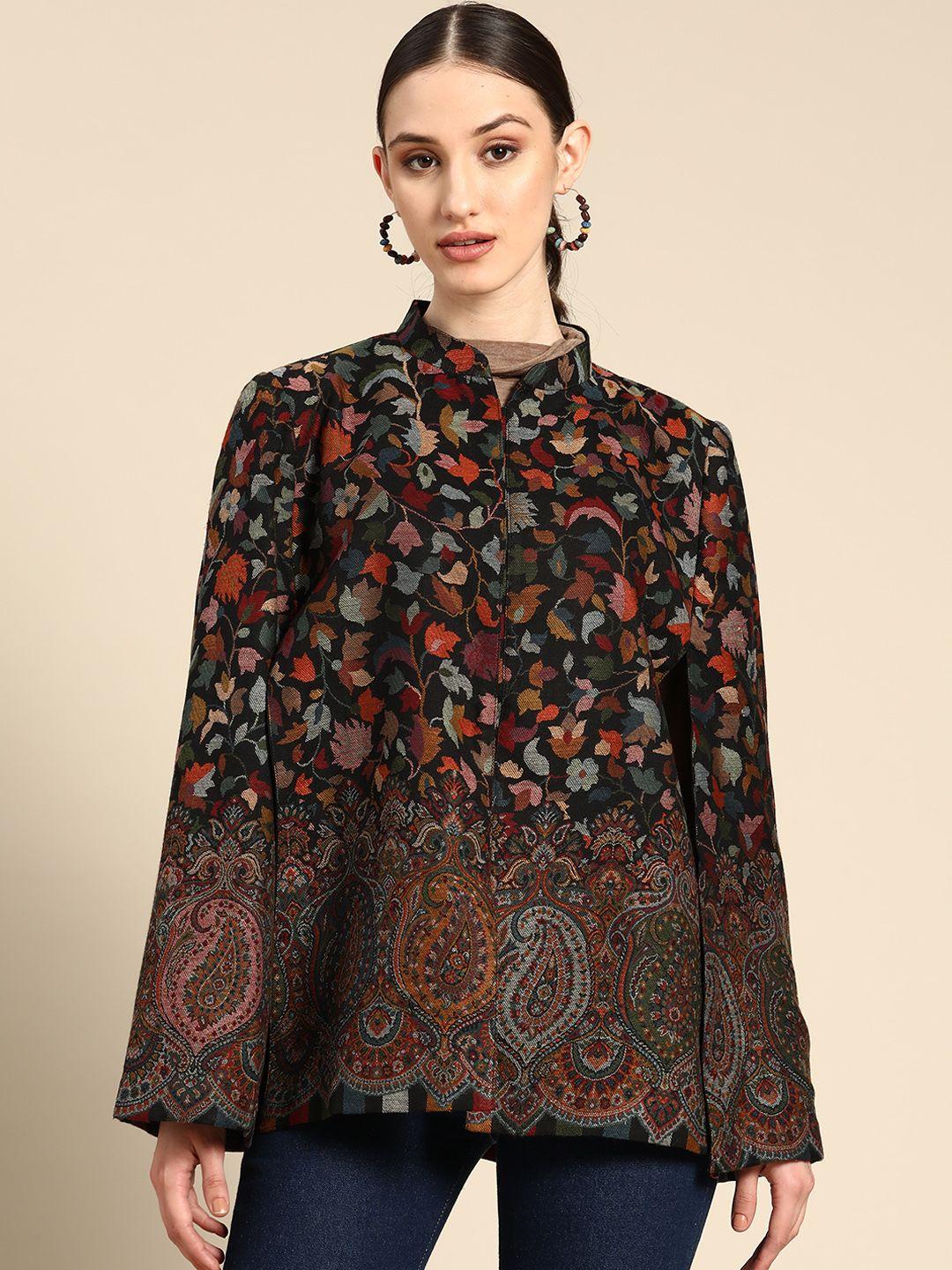 sangria women black floral cape jacket