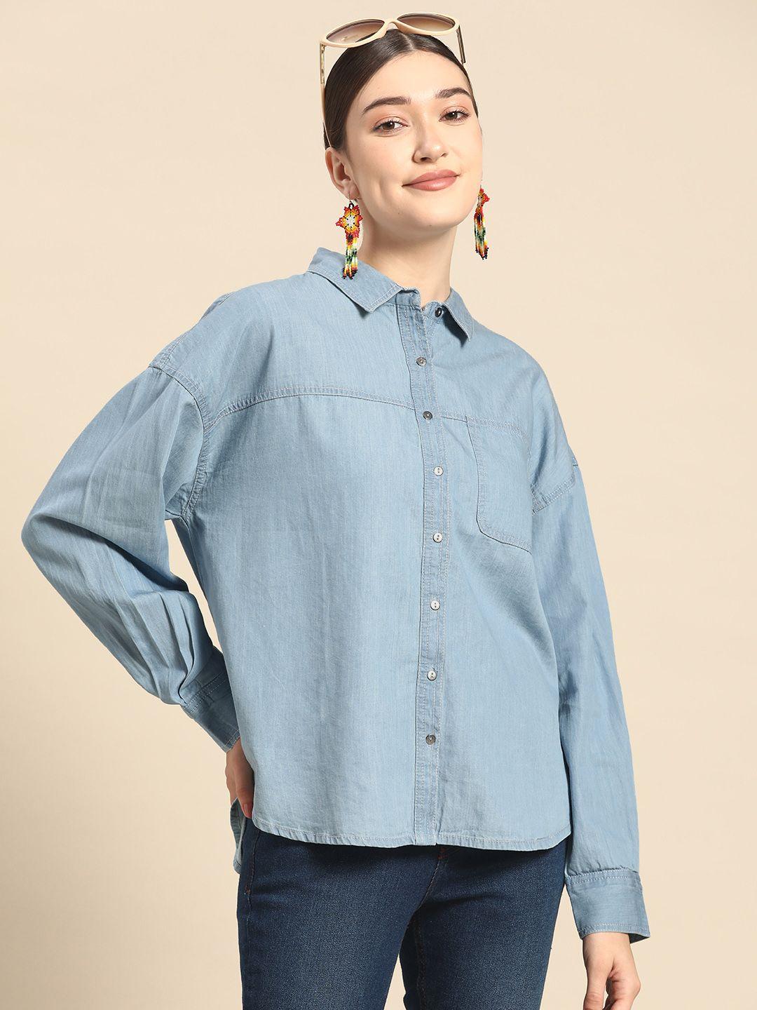 sangria women blue comfort denim shirt
