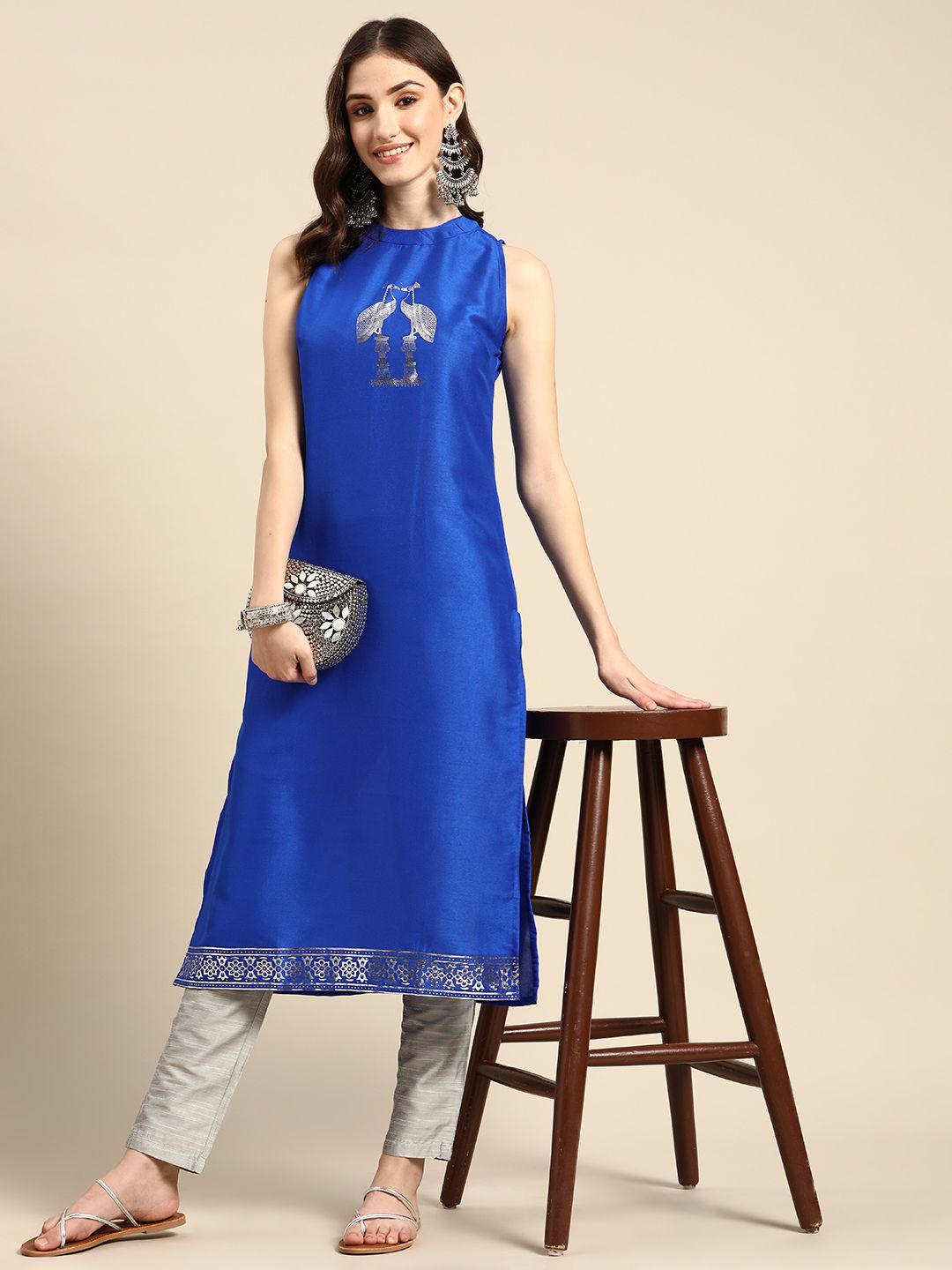 sangria women blue ethnic motifs printed kurta