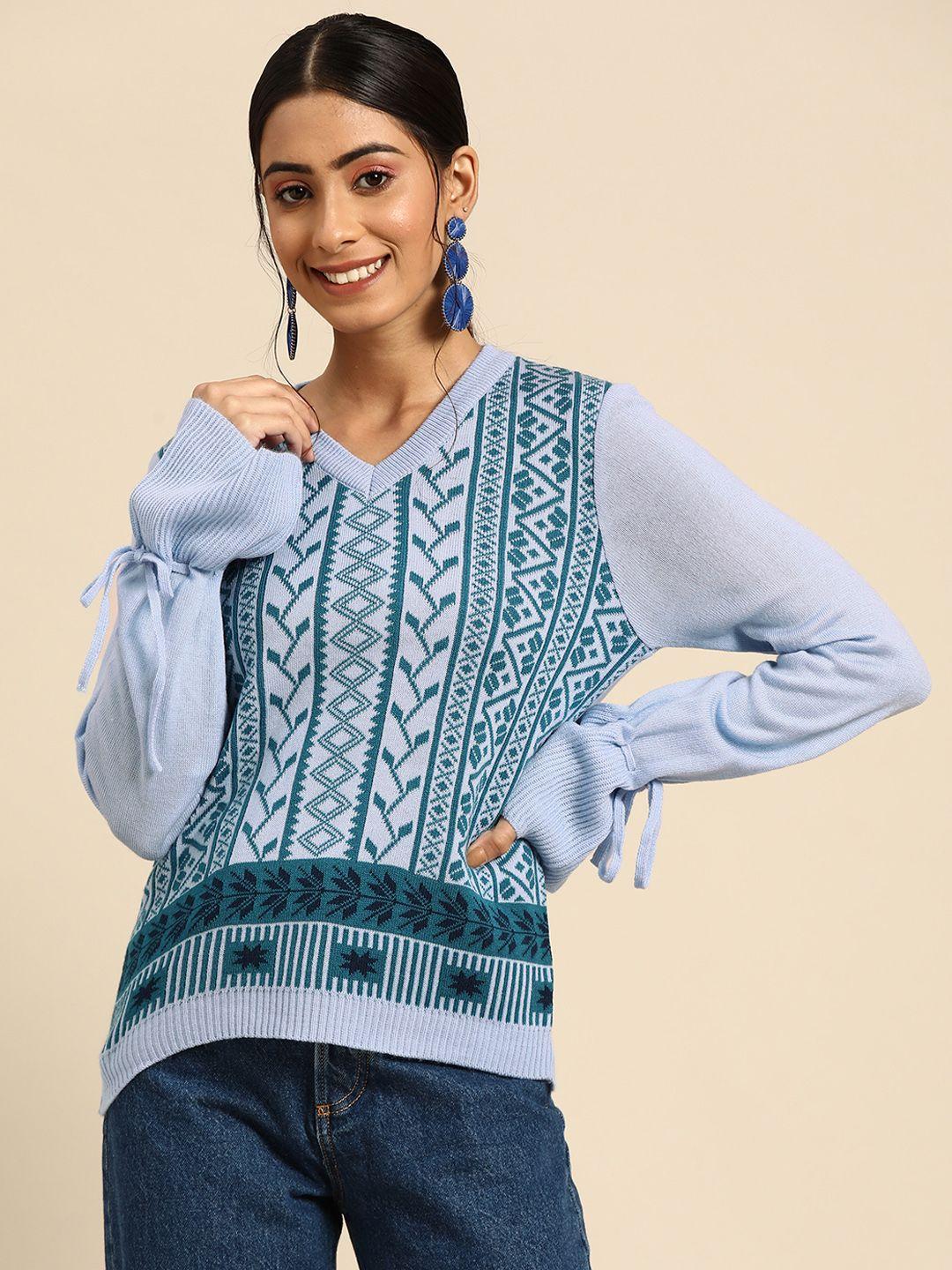 sangria women blue fair isle knitted pullover