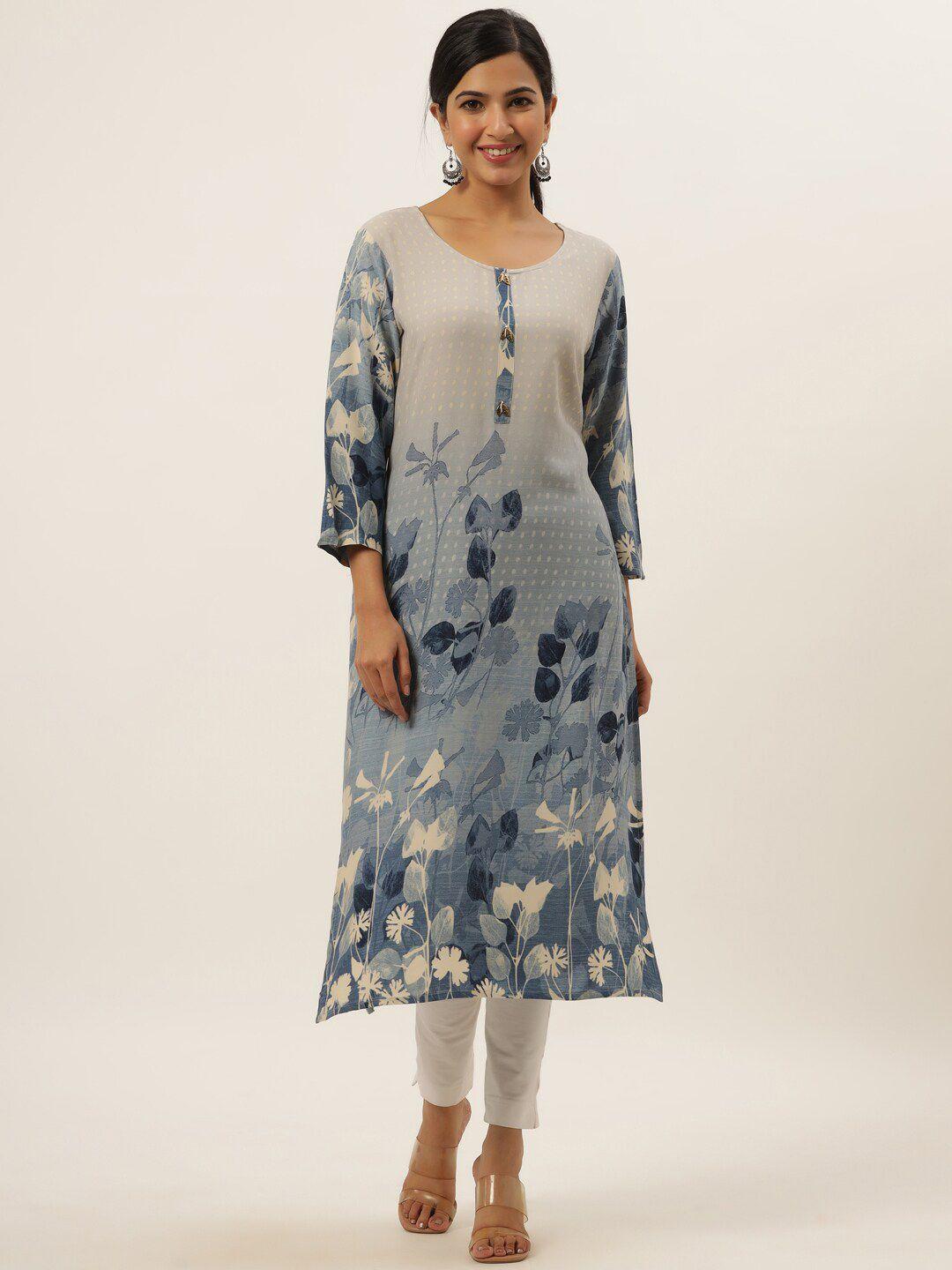 sangria women blue floral printed kurtas