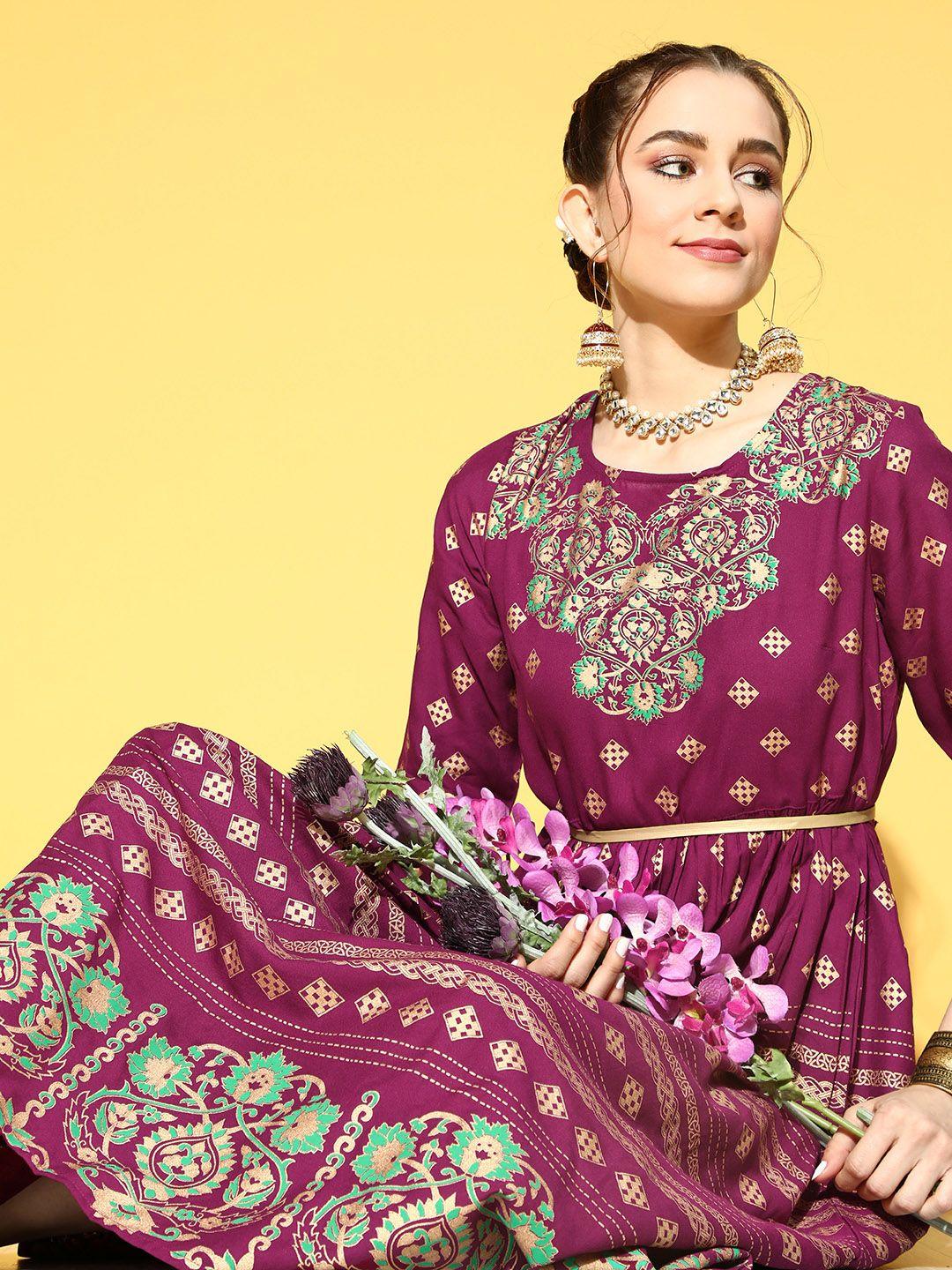 sangria women charming purple ethnic motifs dress