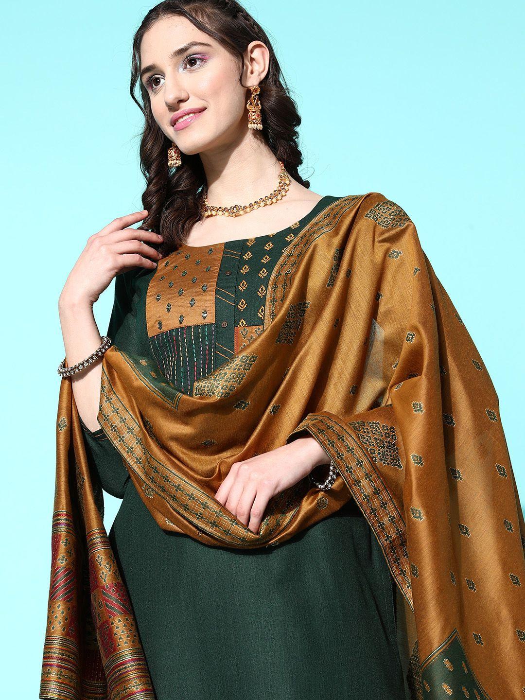 sangria women embroidered mirror work kurta with trousers & with dupatta