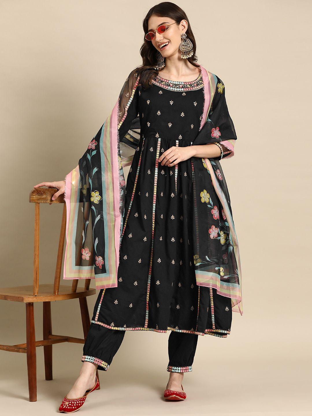 sangria women embroidered mirror work pure cotton kurta with trousers & with dupatta