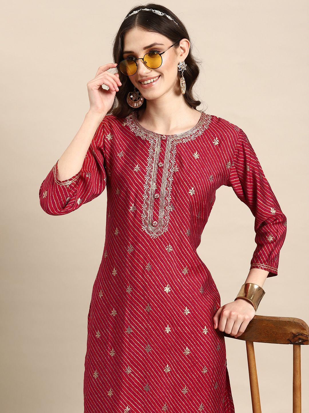 sangria women embroidered zari sequinned kurta with trousers