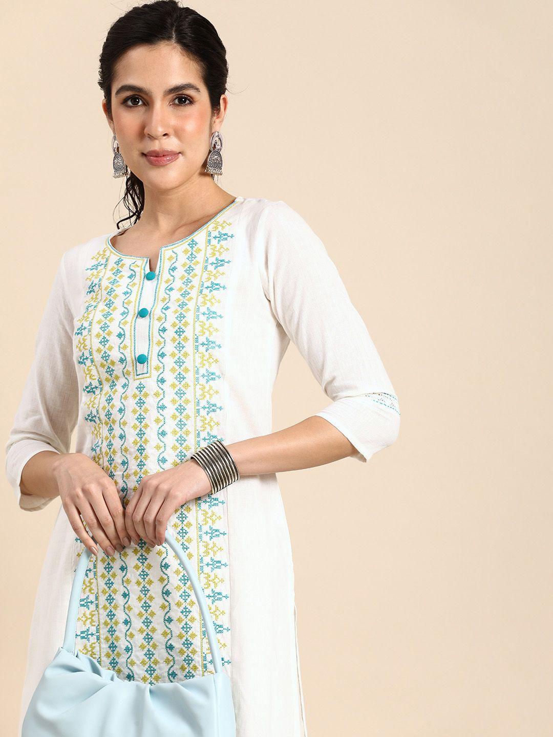 sangria women ethnic motifs embroidered thread work kurta