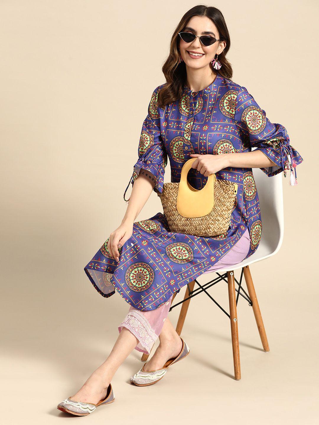 sangria women ethnic motifs printed bell sleeves kurta