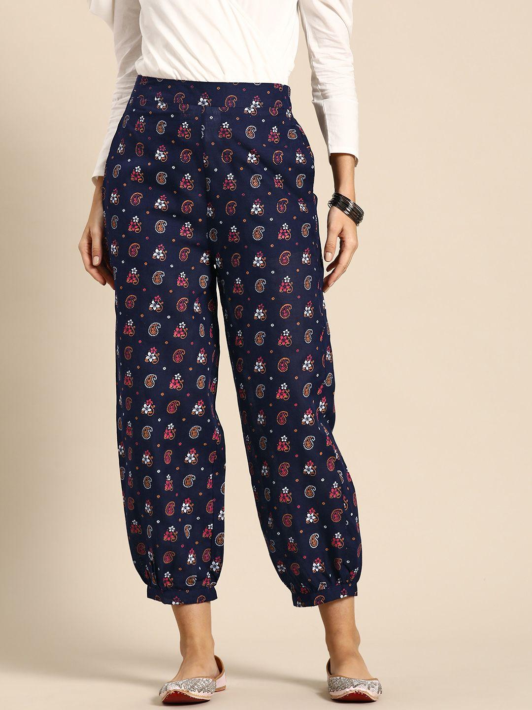 sangria women ethnic motifs printed cropped joggers