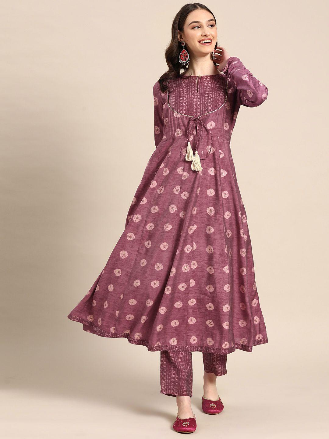 sangria women ethnic motifs printed empire gotta patti kurta with trousers