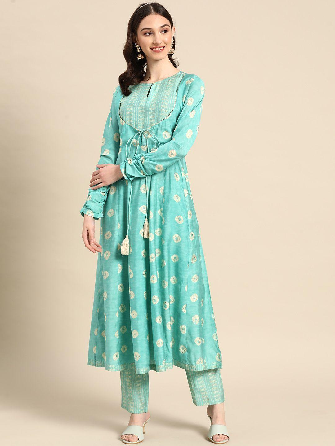 sangria women ethnic motifs printed empire gotta patti kurta with trousers