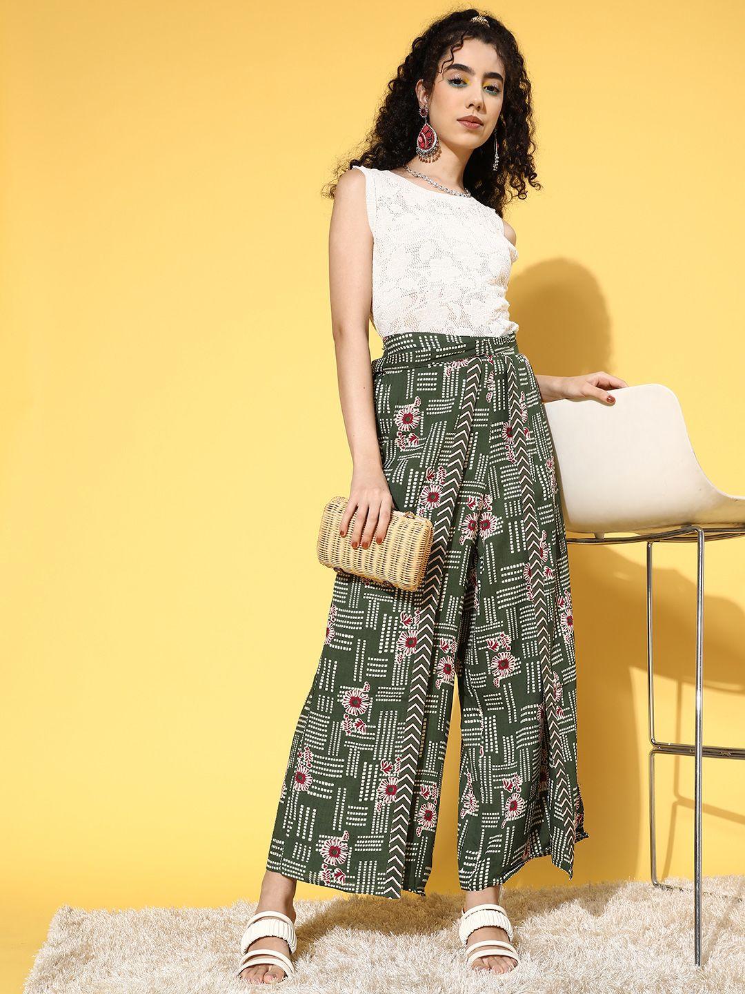 sangria women ethnic motifs printed flared trousers