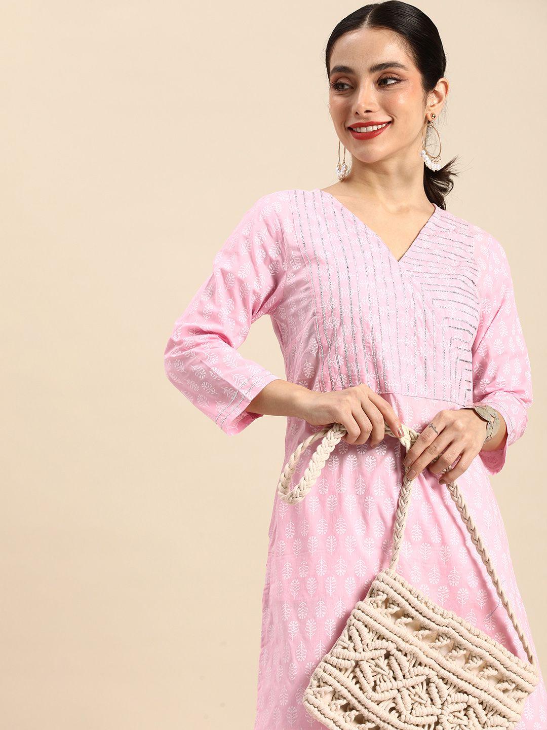 sangria women ethnic motifs printed gotta patti pure cotton kurta with trousers