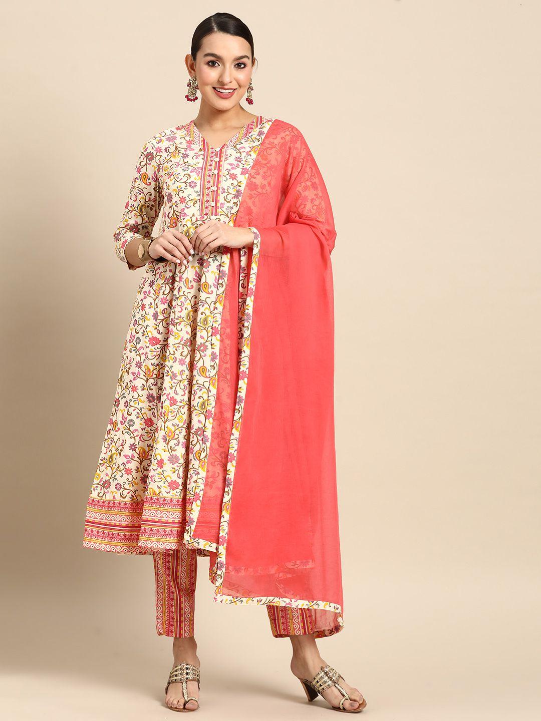 sangria women ethnic motifs printed kurta & trousers with dupatta