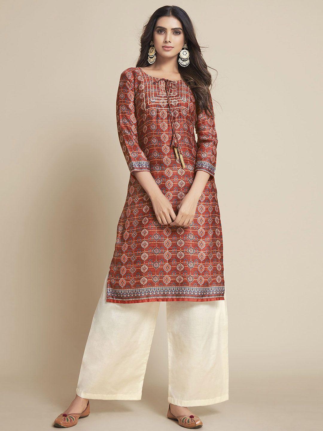 sangria women ethnic motifs printed kurta with palazzos