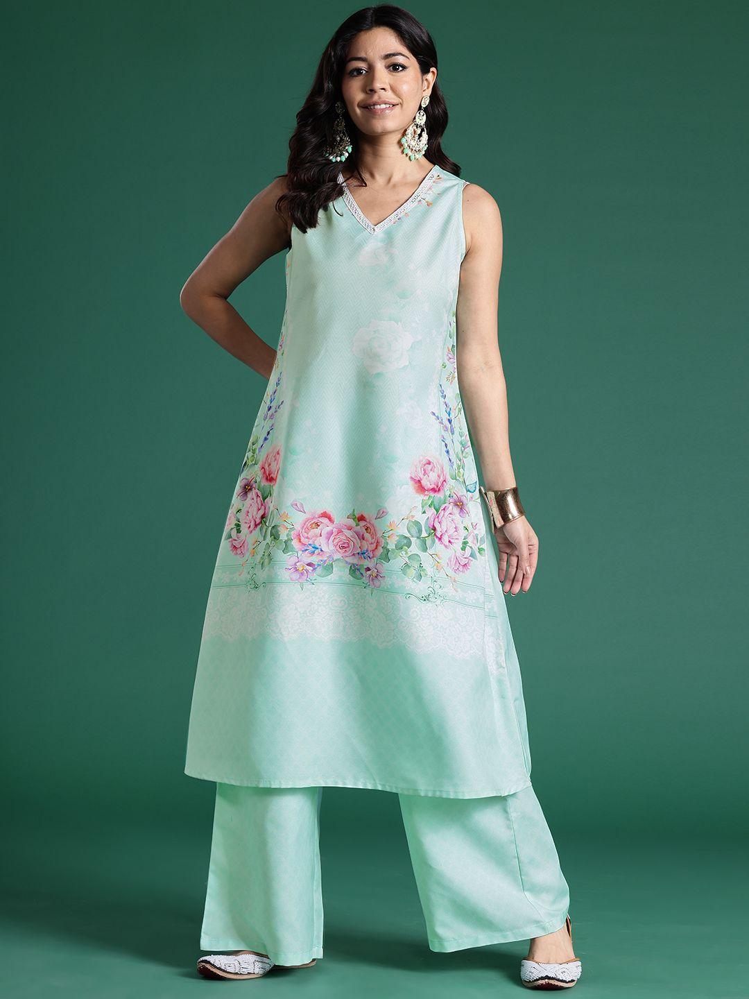 sangria women ethnic motifs printed kurta with palazzos