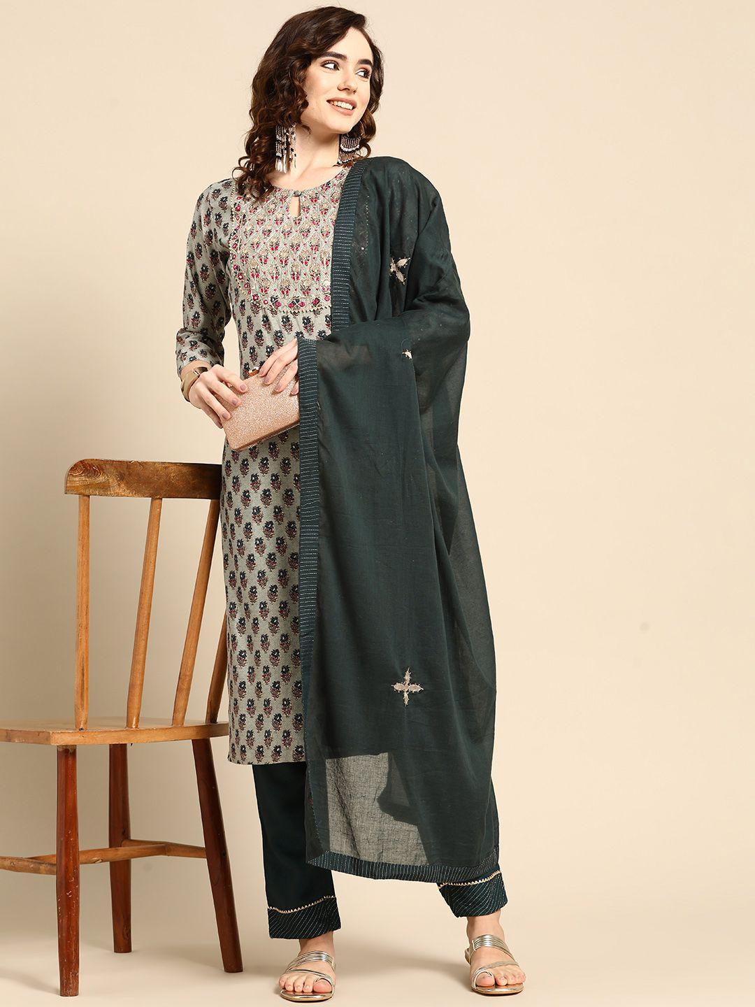 sangria women ethnic motifs printed kurta with trousers & with dupatta