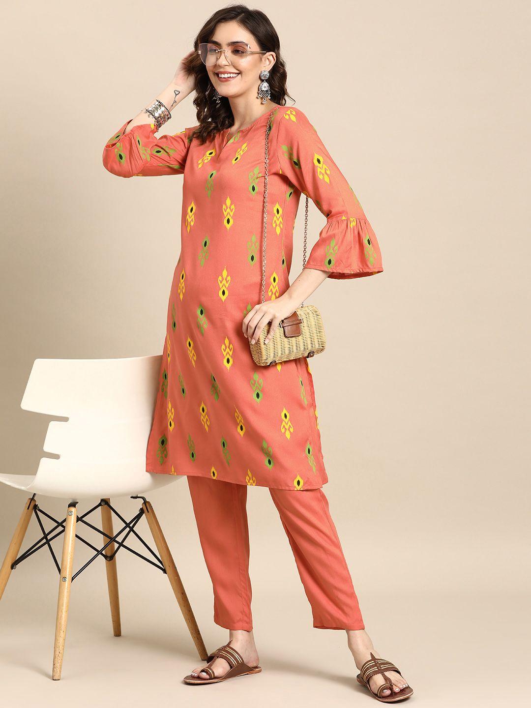 sangria women ethnic motifs printed kurta with trousers